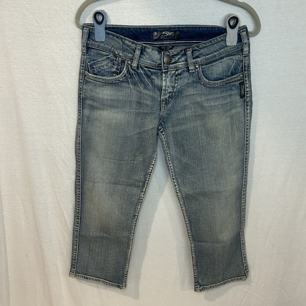 Silver Jeans Brand McKenzie Denim Capri Size 29 Flap Pocket Light Wash